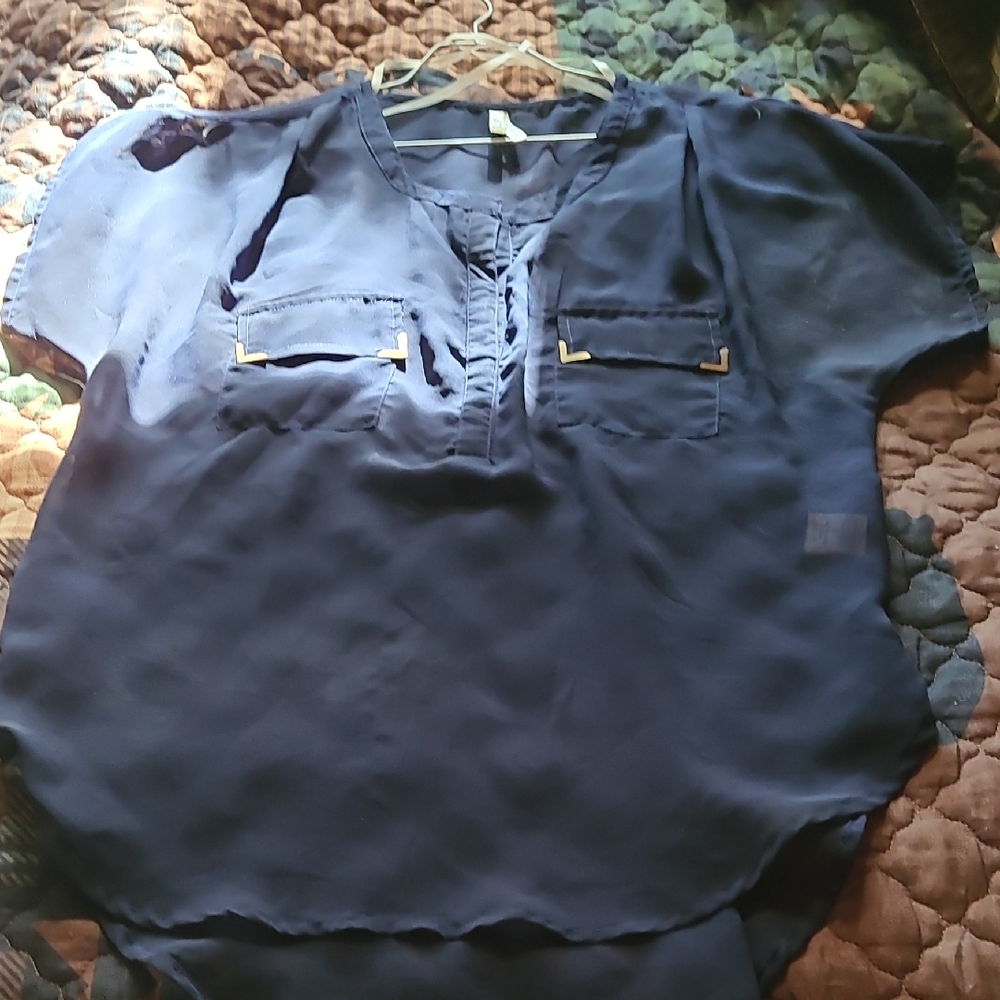 Blue Short Sleeve Blouse Relaxed Fit